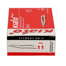 Load image into Gallery viewer, KIATO No.11 STERILE SWISS Stainless Steel Triangular Straight Cutting Edge Ultra Thin Sharp Surgical Scalpel Blades Individually Wrapped in Foils High Quality Disposable 100-count Box