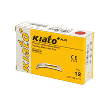 Load image into Gallery viewer, KIATO No.12 STERILE SWISS Stainless Steel Crescent Shape Cutting Edge Ultra Thin Sharp Surgical Scalpel Blades Individually Wrapped in Foils High Quality Disposable 100-count Box Long Expiry Date

