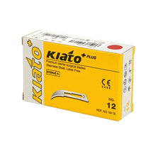 Load image into Gallery viewer, KIATO No.12 STERILE SWISS Stainless Steel Crescent Shape Cutting Edge Ultra Thin Sharp Surgical Scalpel Blades Individually Wrapped in Foils High Quality Disposable 100-count Box