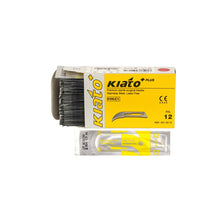 Load image into Gallery viewer, KIATO No.12 STERILE SWISS Stainless Steel Crescent Shape Cutting Edge Ultra Thin Sharp Surgical Scalpel Blades Individually Wrapped in Foils High Quality Disposable 100-count Box