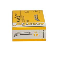 Load image into Gallery viewer, KIATO No.12 STERILE SWISS Stainless Steel Crescent Shape Cutting Edge Ultra Thin Sharp Surgical Scalpel Blades Individually Wrapped in Foils High Quality Disposable 100-count Box