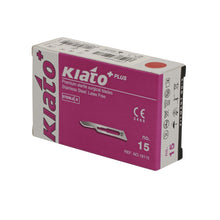 Load image into Gallery viewer, KIATO No.15 STERILE SWISS Stainless Steel Short Curved Cutting Edge Ultra Thin Sharp Surgical Scalpel Blades Individually Wrapped in Foils High Quality Disposable 100-count Box