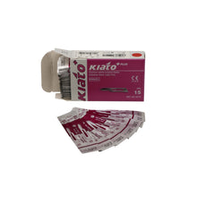 Load image into Gallery viewer, KIATO No.15 STERILE SWISS Stainless Steel Short Curved Cutting Edge Ultra Thin Sharp Surgical Scalpel Blades Individually Wrapped in Foils High Quality Disposable 100-count Box