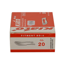 Load image into Gallery viewer, KIATO No.20 STERILE SWISS Stainless Steel Long Edge Cutting Edge Ultra Thin Sharp Surgical Scalpel Blades Individually Wrapped in Foils High Quality Disposable 100-count Box Long Expiry Date
