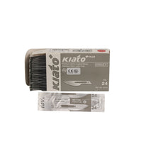 Load image into Gallery viewer, KIATO No.24 STERILE SWISS Stainless Steel Semi Circular Cutting Edge Ultra Thin Sharp Surgical Scalpel Blades Individually Wrapped in Foils High Quality Disposable 100-count Box