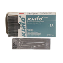 Load image into Gallery viewer, KIATO No.26 STERILE SWISS Stainless Steel Fine Point Diagonal Cutting Edge Ultra Thin Sharp Surgical Scalpel Blades Individually Wrapped in Foils High Quality Disposable 100-count Box