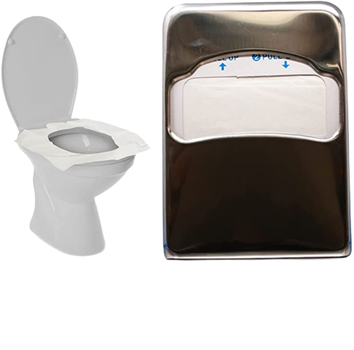 GoHygiene Chrome Dispenser for Disposable Paper Toilet Seat Covers 1 Refill Pack