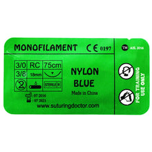 Load image into Gallery viewer, ICL - 3-0 Nylon Monofilament Black (x300) 3-0 Nylon Monofilament Blue (x300) practicing sutures, 18mm Needle 75cm Thread (for training use only) - 600 pack
