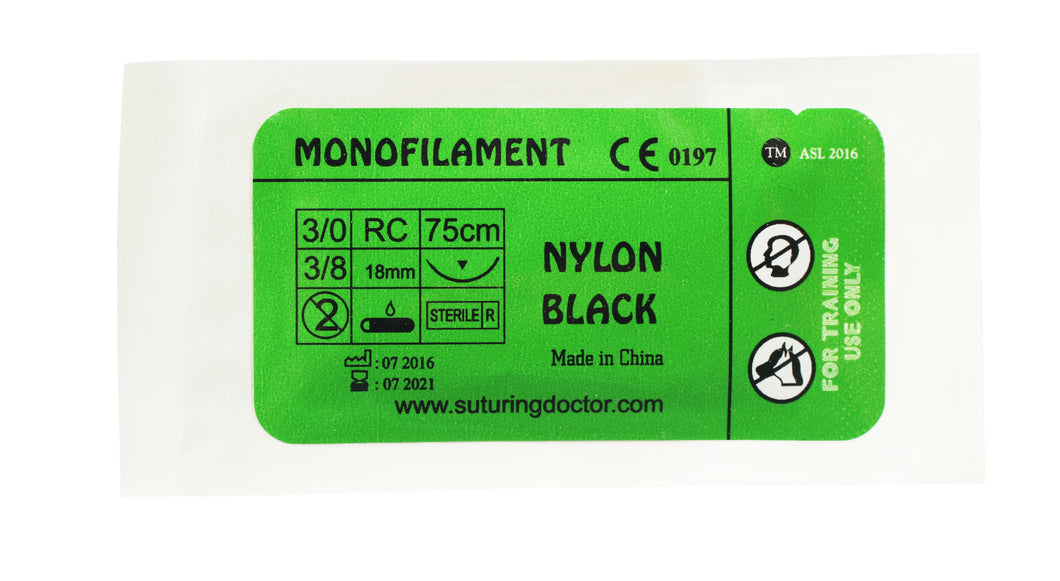 ICL - 3-0 Nylon Monofilament Black practicing sutures, 18mm Needle 75cm Thread (for training use only) - 800 pack
