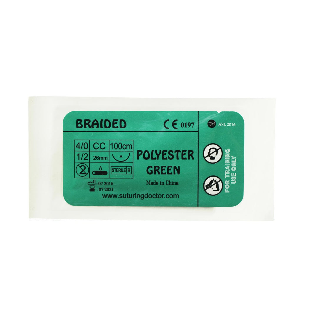 Suturing Doctor™ 4-0 POLYESTER BRAIDED GREEN Training Sutures - 12 Pack