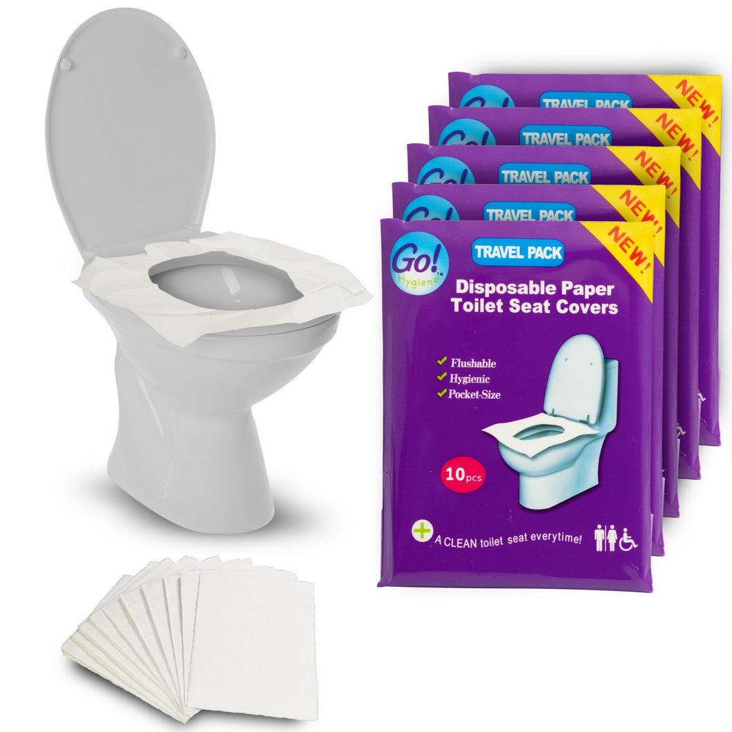 Go!Hygiene Pack of 10 Flushable Paper Toilet Seat Covers - Choose Quantity
