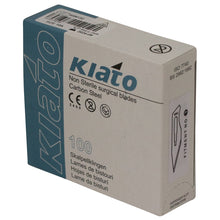 Load image into Gallery viewer, KIATO No.10A NON-STERILE SWEDISH Carbon Steel Straight Pointed Tip Cutting Edge Ultra Thin Sharp Surgical Scalpel Blades Individually Wrapped in Foils High Quality Disposable 100-count Box Long Expiry Date
