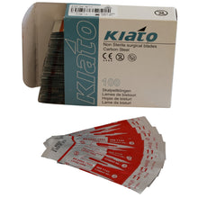 Load image into Gallery viewer, KIATO No.11P NON-STERILE SWEDISH Carbon Steel Triangular Straight Cutting Edge Ultra Thin Sharp Surgical Scalpel Blades Individually Sealed Foils High Quality Disposable 100-count Box Long Expiry Date
