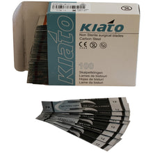 Load image into Gallery viewer, KIATO No.12 NON-STERILE SWEDISH Carbon Steel Crescent Shape Cutting Edge Ultra Thin Sharp Surgical Scalpel Blades Individually Wrapped in Foils High Quality Disposable 100-count Box Long Expiry Date
