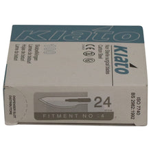 Load image into Gallery viewer, KIATO No.24 NON-STERILE SWEDISH Carbon Steel Semi Circular Cutting Edge Ultra Thin Sharp Surgical Scalpel Blades Individually Wrapped in Foils High Quality Disposable 100-count Box Long Expiry Date
