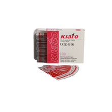 Load image into Gallery viewer, KIATO No.11 STERILE SWISS Carbon Steel Triangular Straight Cutting Edge Ultra Thin Sharp Surgical Scalpel Blades Individually Wrapped in Foils High Quality Disposable 100-count Box Long Expiry Date
