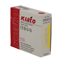 Load image into Gallery viewer, KIATO No.12 STERILE SWISS Carbon Steel Crescent Shape Cutting Edge Ultra Thin Sharp Surgical Scalpel Blades Individually Wrapped in Foils High Quality Disposable 100-count Box Long Expiry Date
