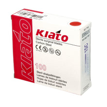 Load image into Gallery viewer, KIATO No.15C STERILE SWISS Carbon Steel Longer Curved Cutting Edge Ultra Thin Sharp Surgical Scalpel Blades Individually Wrapped in Foils High Quality Disposable 100-count Box Long Expiry Date
