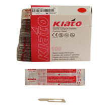 Load image into Gallery viewer, KIATO No.15SM STERILE SWISS Carbon Steel Longer Curved Cutting Edge Ultra Thin Sharp Surgical Scalpel Blades Individually Wrapped in Foils High Quality Disposable 100-count Box Long Expiry Date
