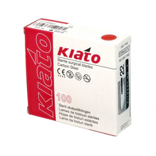 Load image into Gallery viewer, KIATO No.22 STERILE SWISS Carbon Steel Long Cutting Edge Ultra Thin Sharp Surgical Scalpel Blades Individually Wrapped in Foils High Quality Disposable 100-count Box Long Expiry Date
