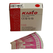 Load image into Gallery viewer, KIATO No.25 STERILE SWISS Carbon Steel Semi Circular Cutting Edge Ultra Thin Sharp Surgical Scalpel Blades Individually Wrapped in Foils High Quality Disposable 100-count Box Long Expiry Date
