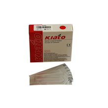 Load image into Gallery viewer, KIATO No.26 STERILE SWISS Carbon Steel Fine Point Diagonal Cutting Edge Ultra Thin Sharp Surgical Scalpel Blades Individually Wrapped in Foils High Quality Disposable 100-count Box Long Expiry Date
