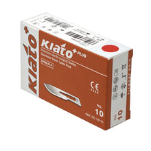 Load image into Gallery viewer, KIATO No.10 STERILE SWISS Stainless Steel Curved Cutting Edge Ultra Thin Sharp Surgical Scalpel Blades Individually Wrapped in Foils High Quality Disposable 100-count Box Long Expiry Date
