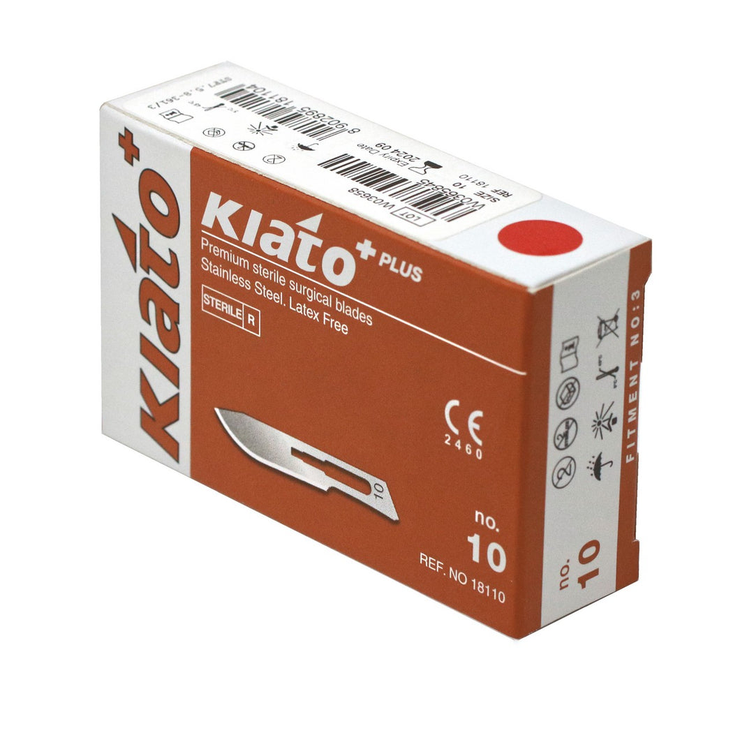 KIATO No.10 STERILE SWISS Stainless Steel Curved Cutting Edge Ultra Thin Sharp Surgical Scalpel Blades Individually Wrapped in Foils High Quality Disposable 100-count Box Long Expiry Date