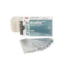 Load image into Gallery viewer, KIATO No.10A STERILE SWISS Stainless Steel Straight Pointed Tip Cutting Edge Ultra Thin Sharp Surgical Scalpel Blades Individually Sealed Foils High Quality Disposable 100-count Box Long Expiry Date

