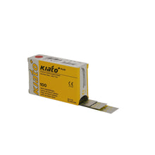 Load image into Gallery viewer, KIATO No.12 STERILE SWISS Stainless Steel Crescent Shape Cutting Edge Ultra Thin Sharp Surgical Scalpel Blades Individually Wrapped in Foils High Quality Disposable 100-count Box Long Expiry Date
