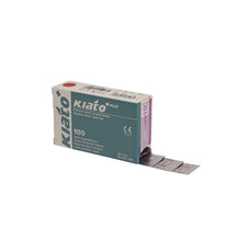 Load image into Gallery viewer, KIATO No.15C STERILE SWISS Stainless Steel Longer Curved Cutting Edge Ultra Thin Sharp Surgical Scalpel Blades Individually Wrapped in Foils High Quality Disposable 100-count Box Long Expiry Date
