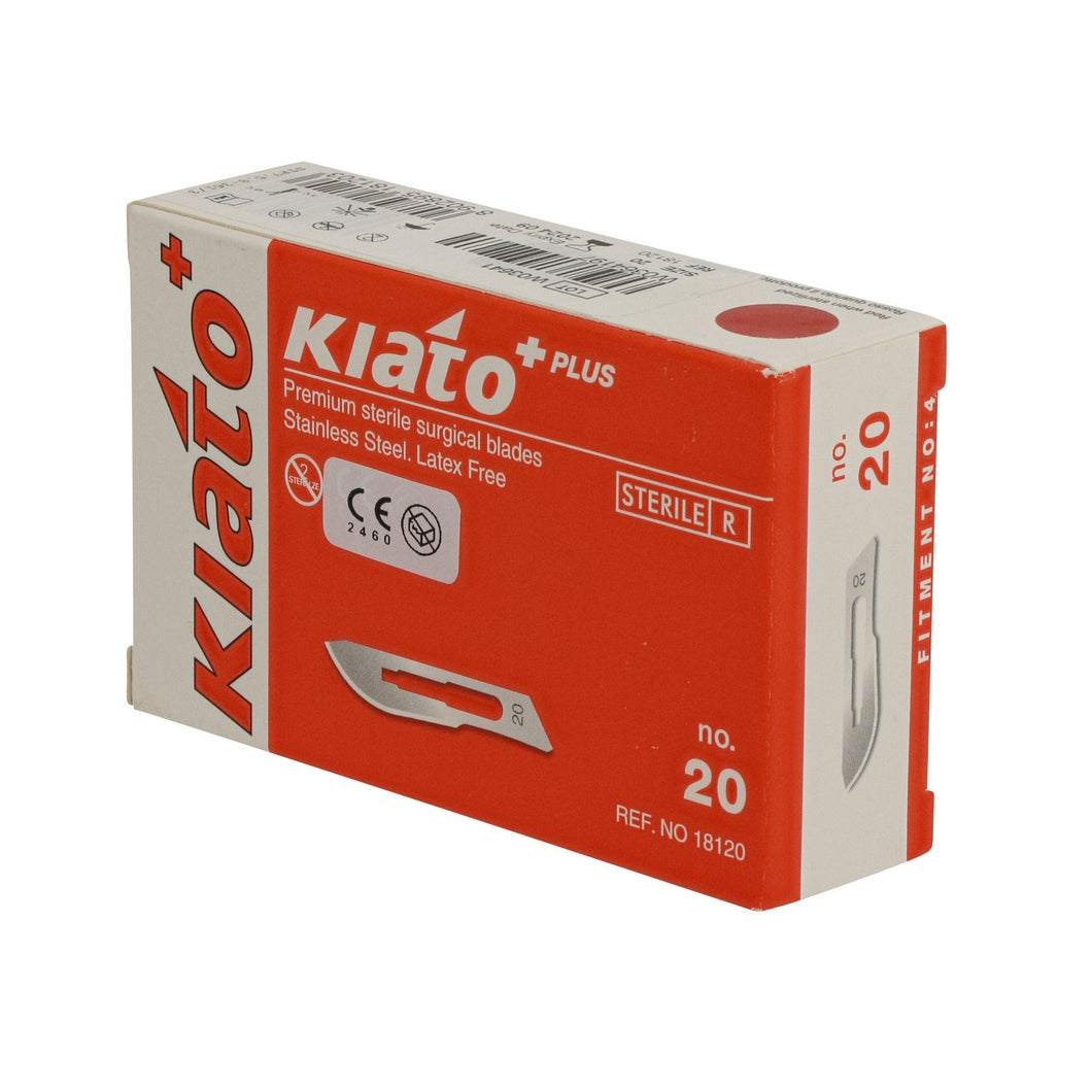 KIATO No.20 STERILE SWISS Stainless Steel Long Edge Cutting Edge Ultra Thin Sharp Surgical Scalpel Blades Individually Wrapped in Foils High Quality Disposable 100-count Box Long Expiry Date